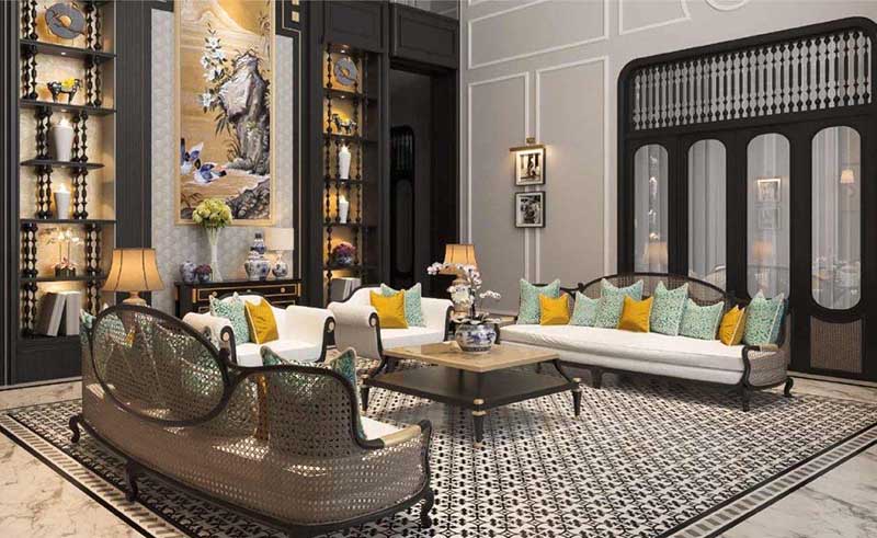 Mẫu nhà phố phong cách Indochine 4 tầng diện tích 250m2